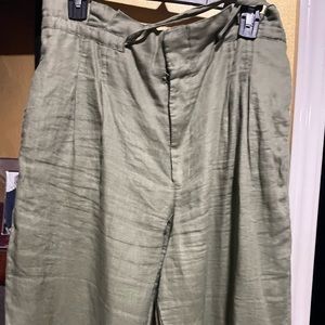 Magaschoni  army green linen wide leg dress pants